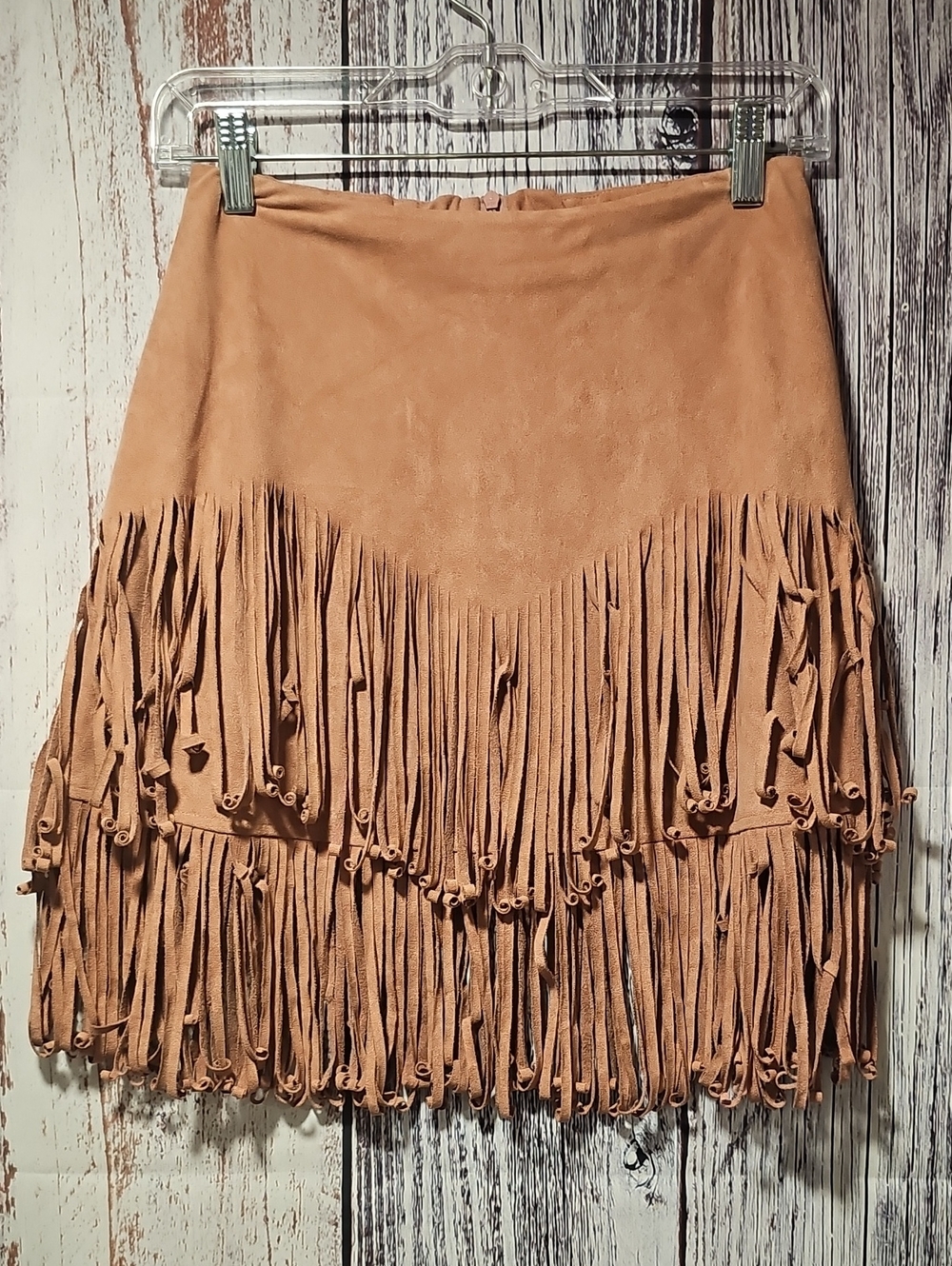 easel Suede-look Fringe Mini Skirt in Tan
